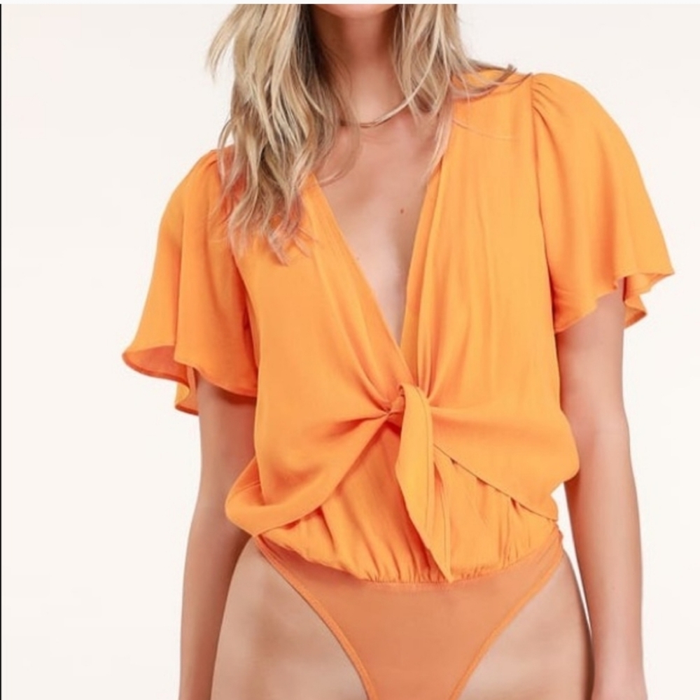 Orange Women's Tie-Front Top